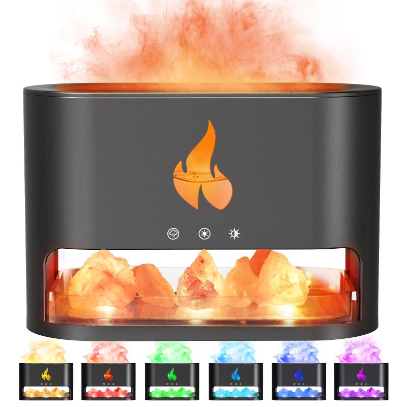 Yaledi Fireplace Flame Diffuser Aromatherapy Essential Oil 250ml Himalayan Salt Lamp Cool Mist Ultrasonic Humidifier for BedroomOfficeHome Auto ShutOff Night Light Black M23